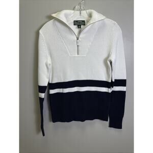 Lauren Ralph Lauren Active Sweater Womens S 1/4 Zip‎ Navy White Old Money